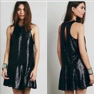 Free People Black Sequin Swing Dress Sz XS
